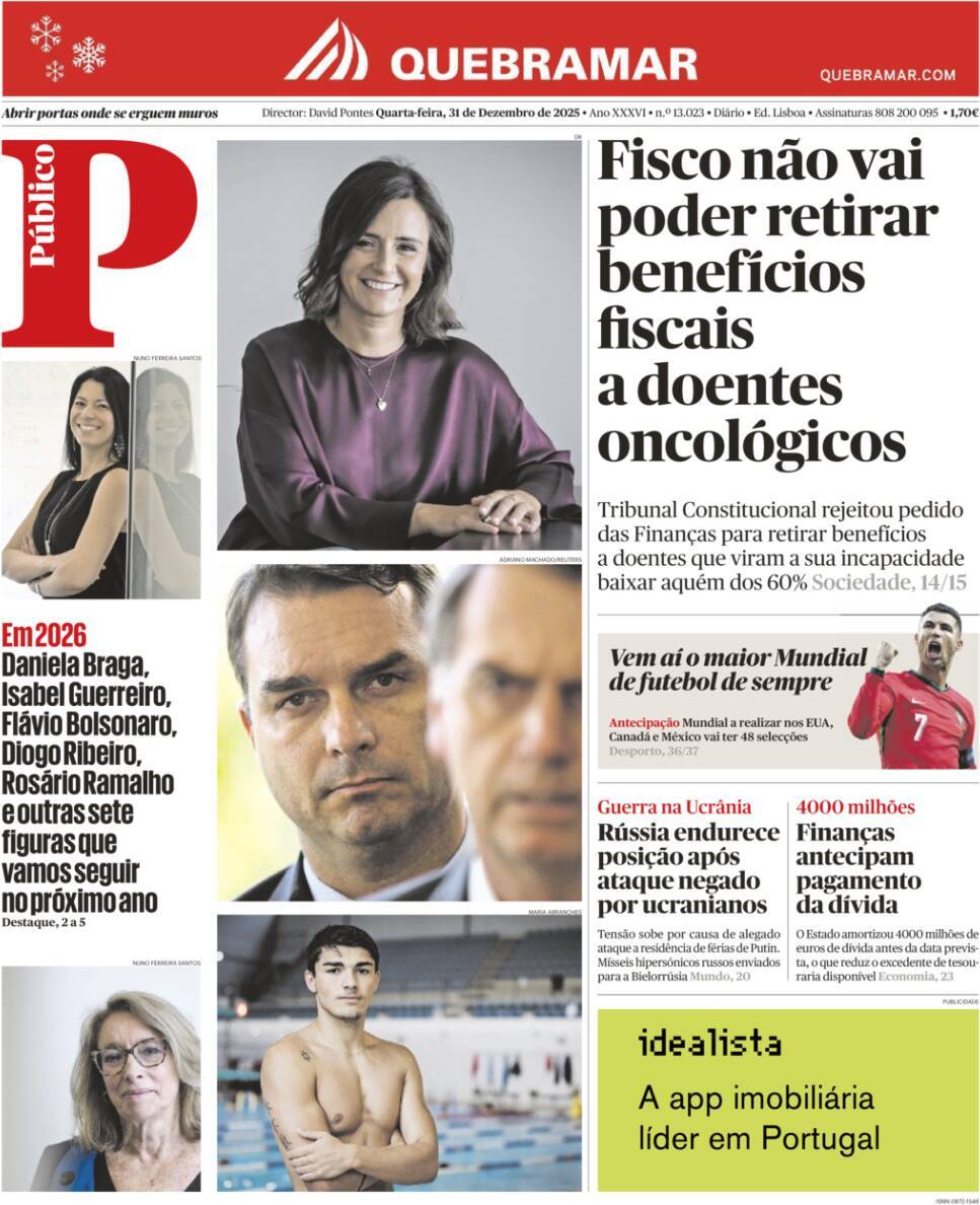 P&uacute;blico: Capa da Edi&ccedil;&atilde;o de quarta-feira, 31 de dezembro 2025