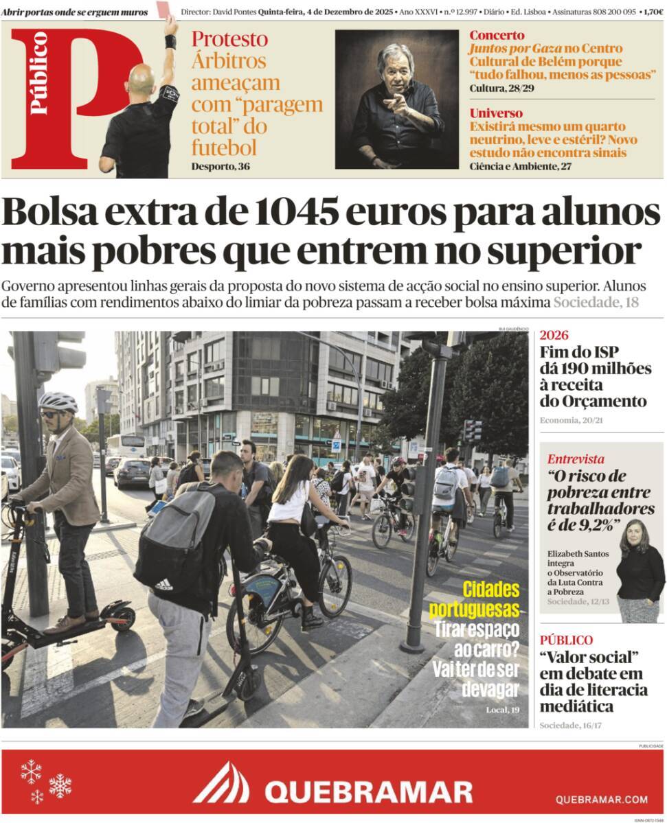 P&uacute;blico: Capa da Edi&ccedil;&atilde;o de quinta-feira, 04 de dezembro 2025