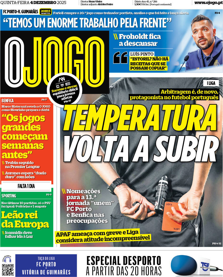 O Jogo: Capa da Edi&ccedil;&atilde;o de quinta-feira, 04 de dezembro 2025