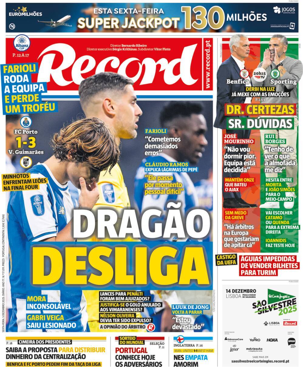 Correio da Manh&atilde;: Capa da Edi&ccedil;&atilde;o de sexta-feira, 05 de dezembro 2025