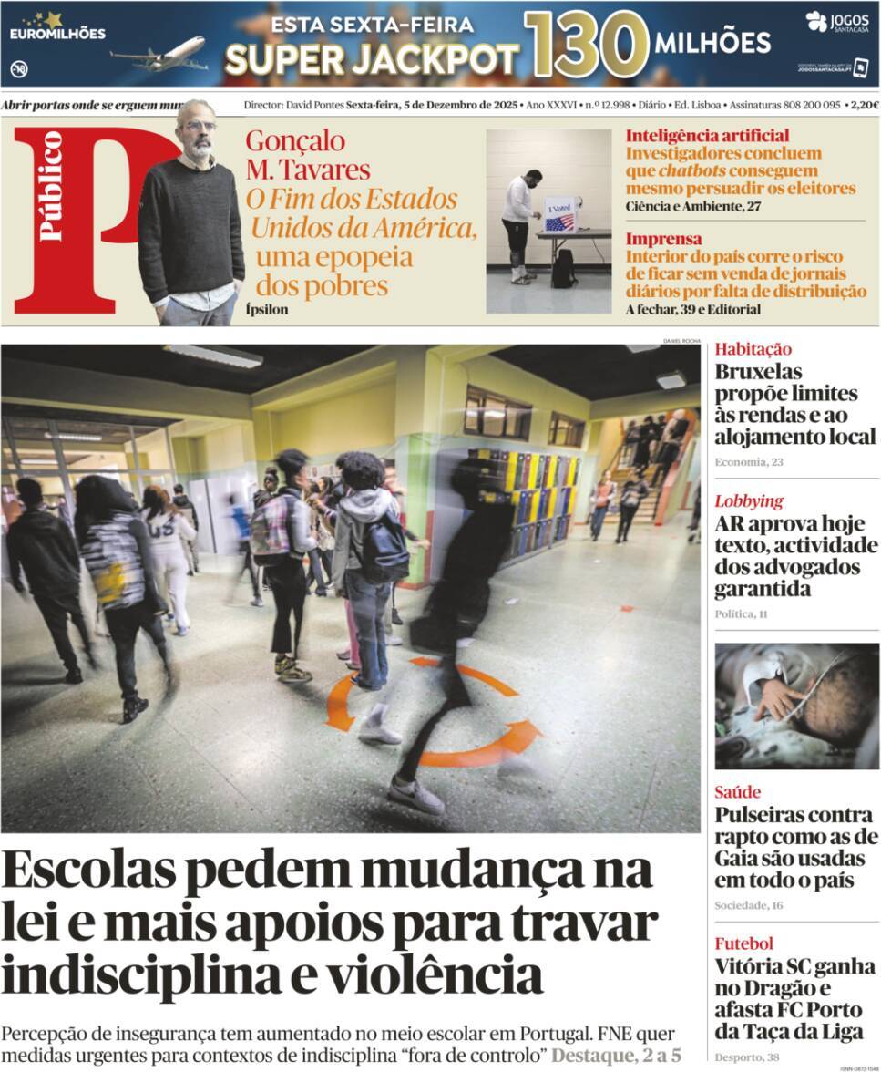 P&uacute;blico: Capa da Edi&ccedil;&atilde;o de sexta-feira, 05 de dezembro 2025