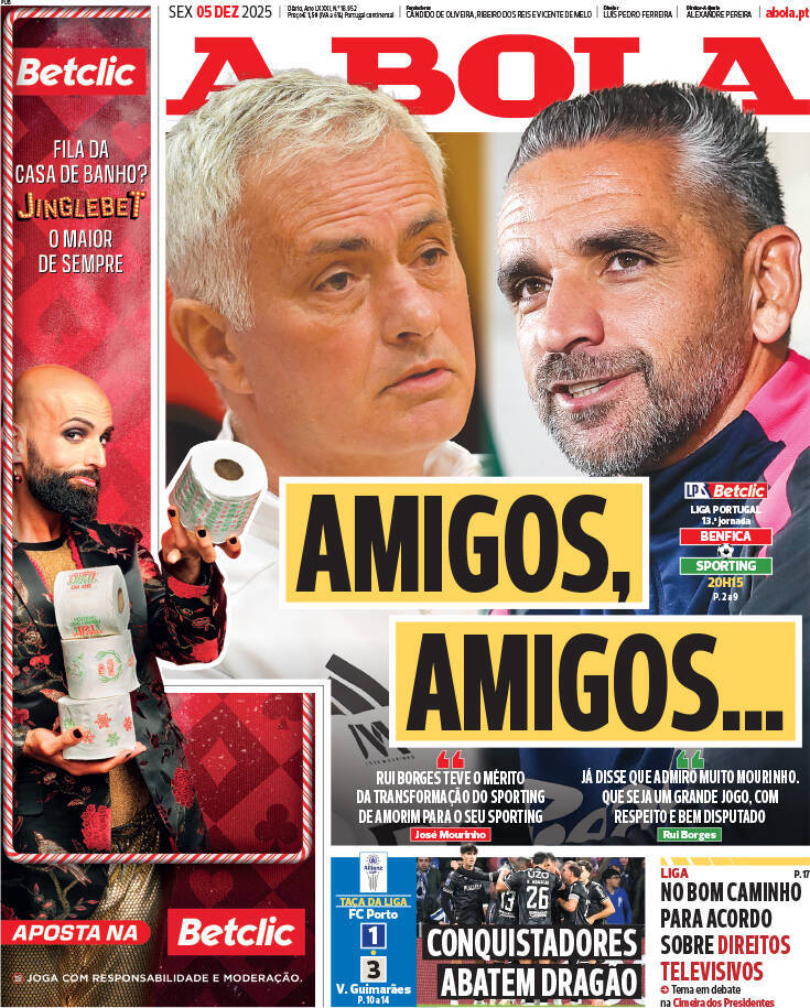 A Bola: Capa da Edi&ccedil;&atilde;o de sexta-feira, 05 de dezembro 2025