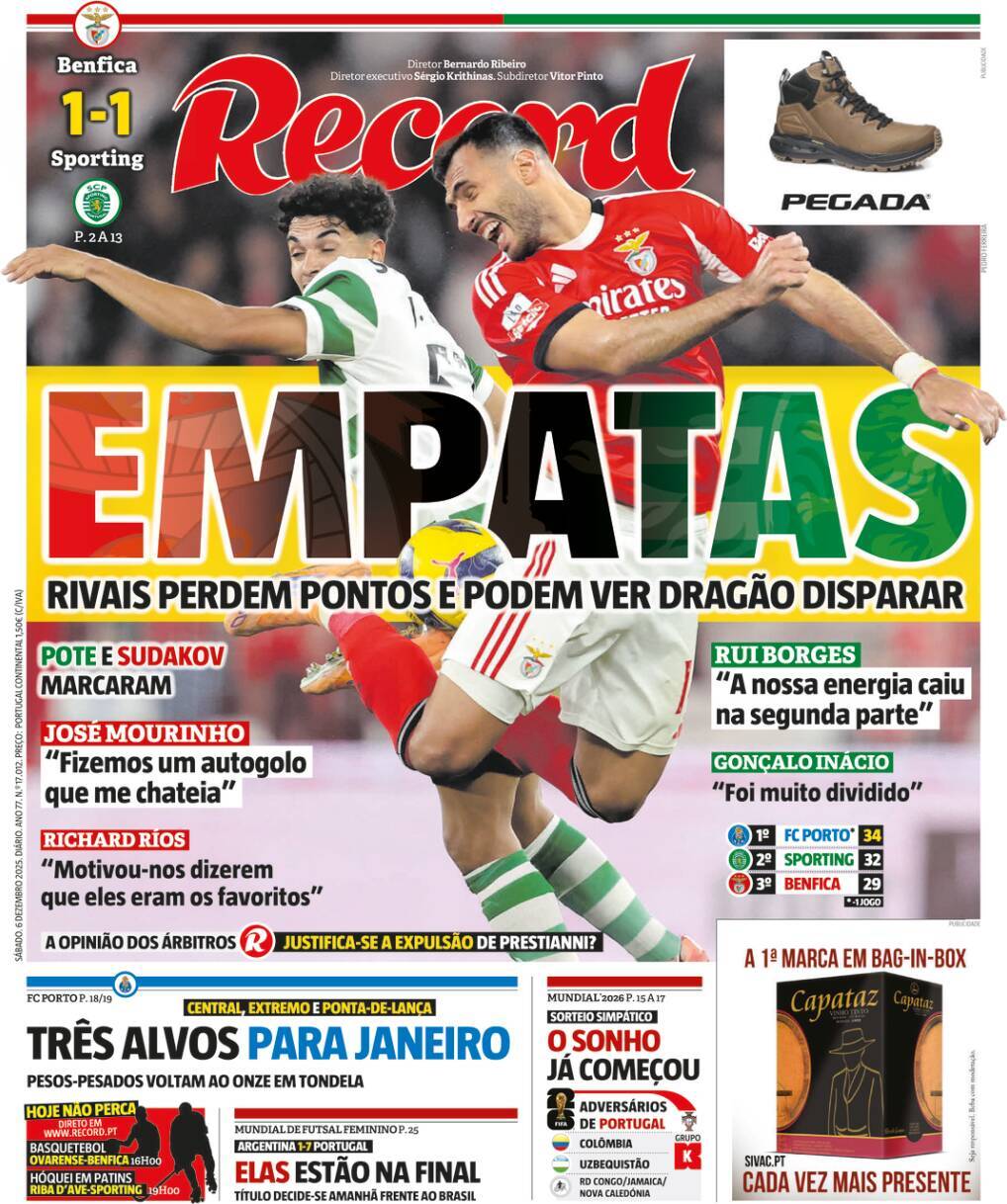 Record: Capa da Edi&ccedil;&atilde;o de s&aacute;bado, 06 de dezembro 2025