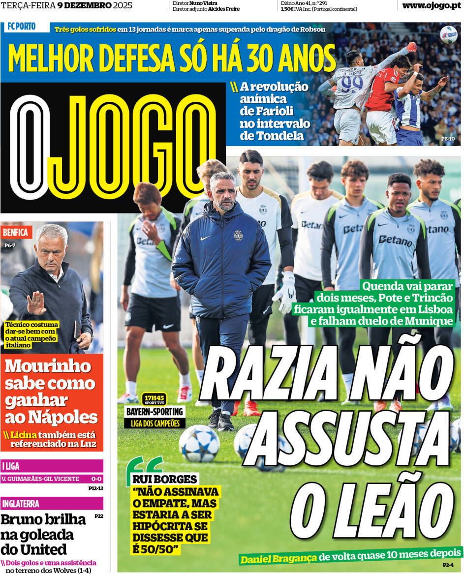 O Jogo: Capa da Edi&ccedil;&atilde;o de ter&ccedil;a-feira, 09 de dezembro 2025