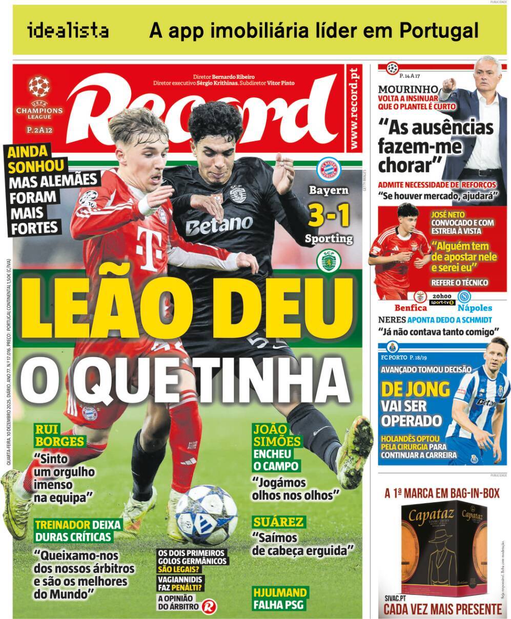 Record: Capa da Edi&ccedil;&atilde;o de quarta-feira, 10 de dezembro 2025