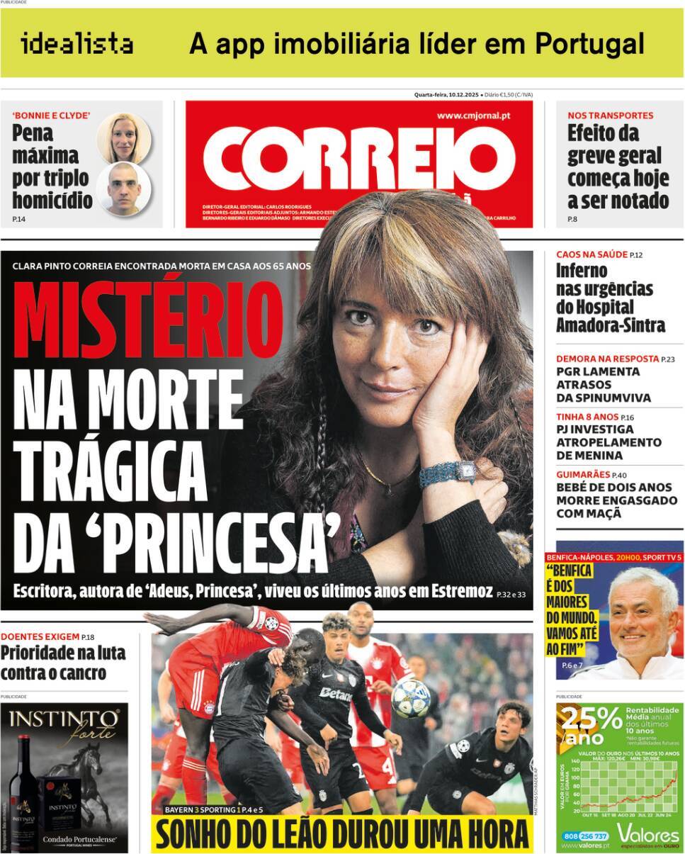 Correio da Manh&atilde;: Capa da Edi&ccedil;&atilde;o de quarta-feira, 10 de dezembro 2025