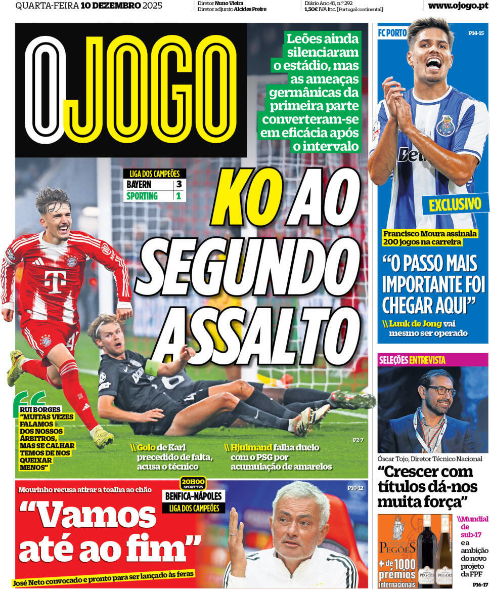 O Jogo: Capa da Edi&ccedil;&atilde;o de quarta-feira, 10 de dezembro 2025