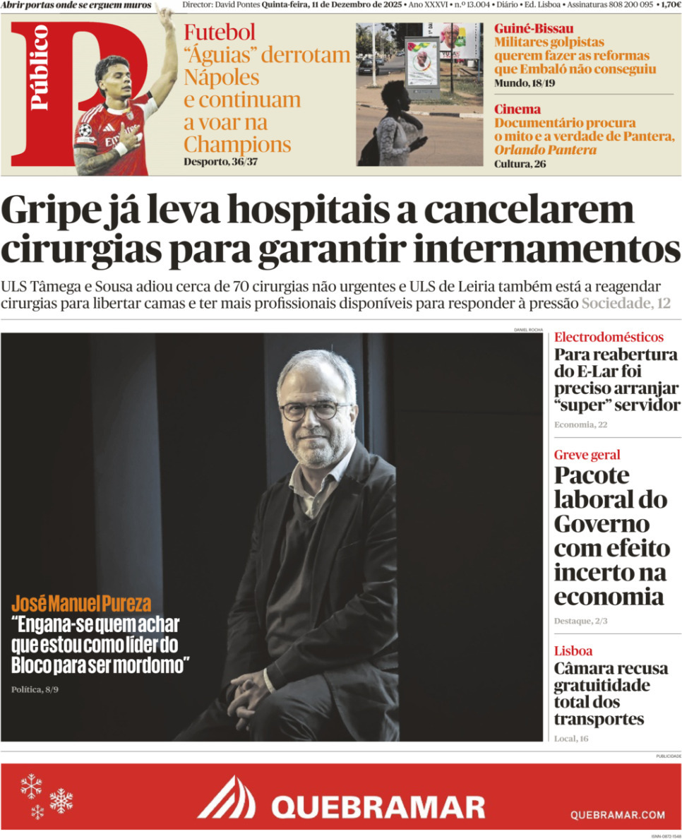 P&uacute;blico: Capa da Edi&ccedil;&atilde;o de quinta-feira, 11 de dezembro 2025