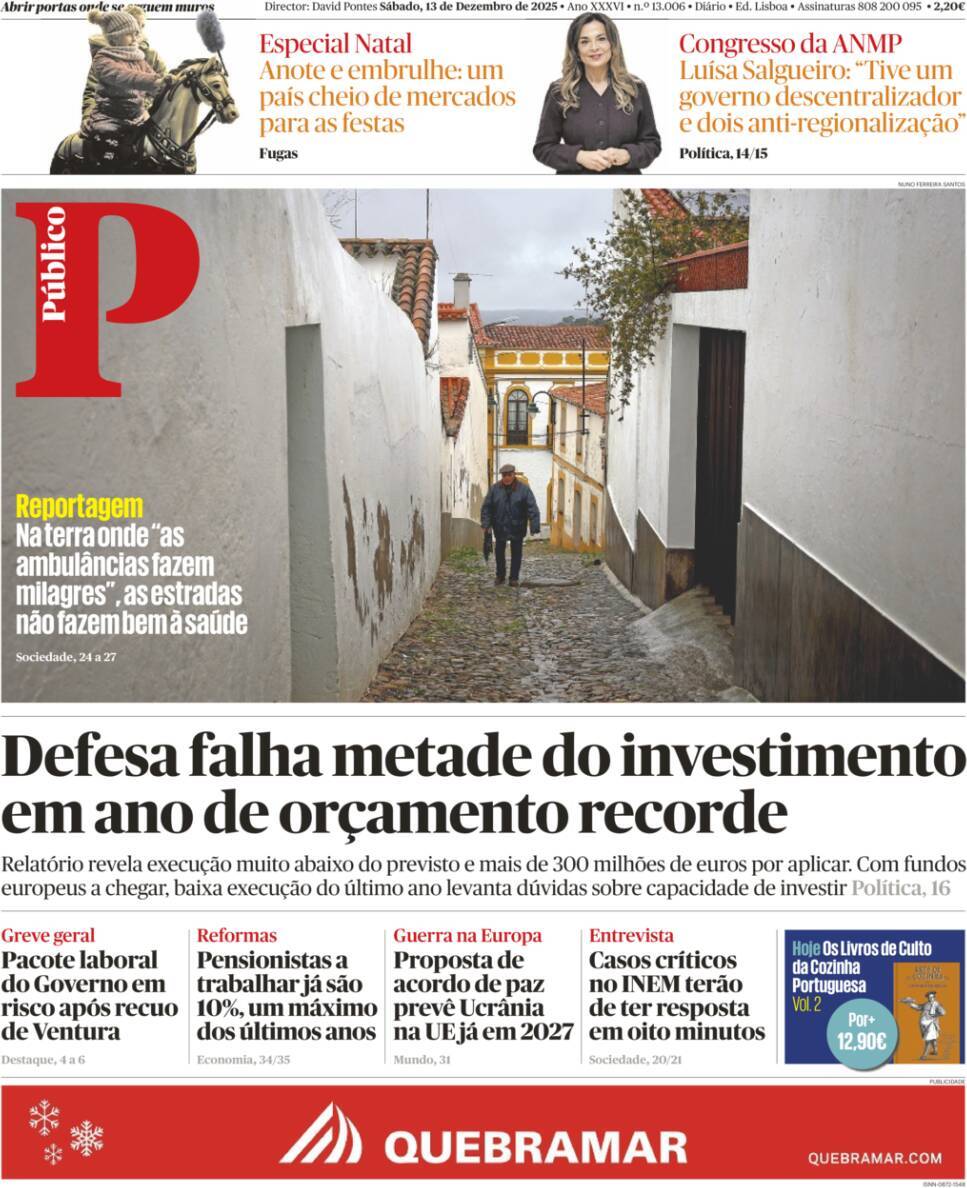P&uacute;blico: Capa da Edi&ccedil;&atilde;o de s&aacute;bado, 13 de dezembro 2025