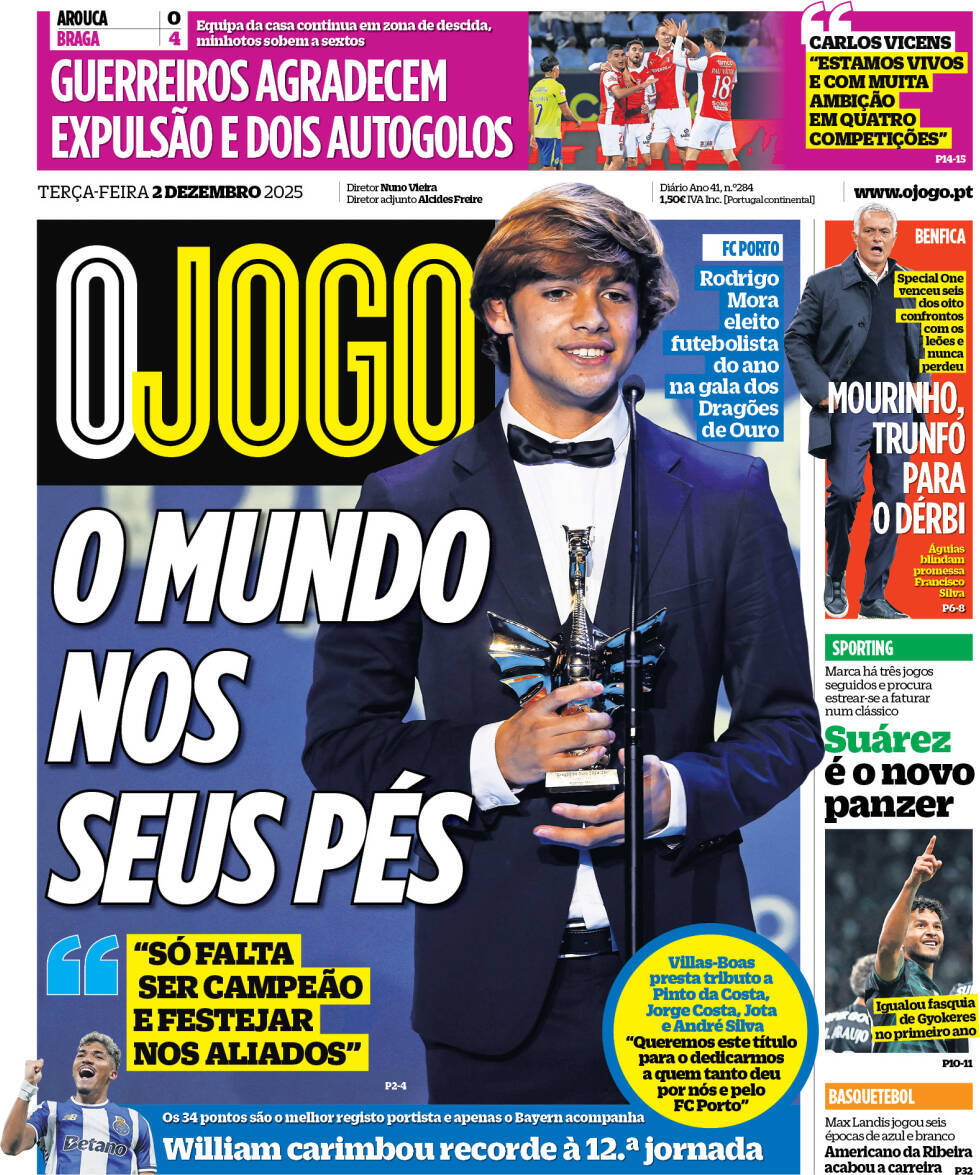 O Jogo: Capa da Edi&ccedil;&atilde;o de ter&ccedil;a-feira, 02 de dezembro 2025