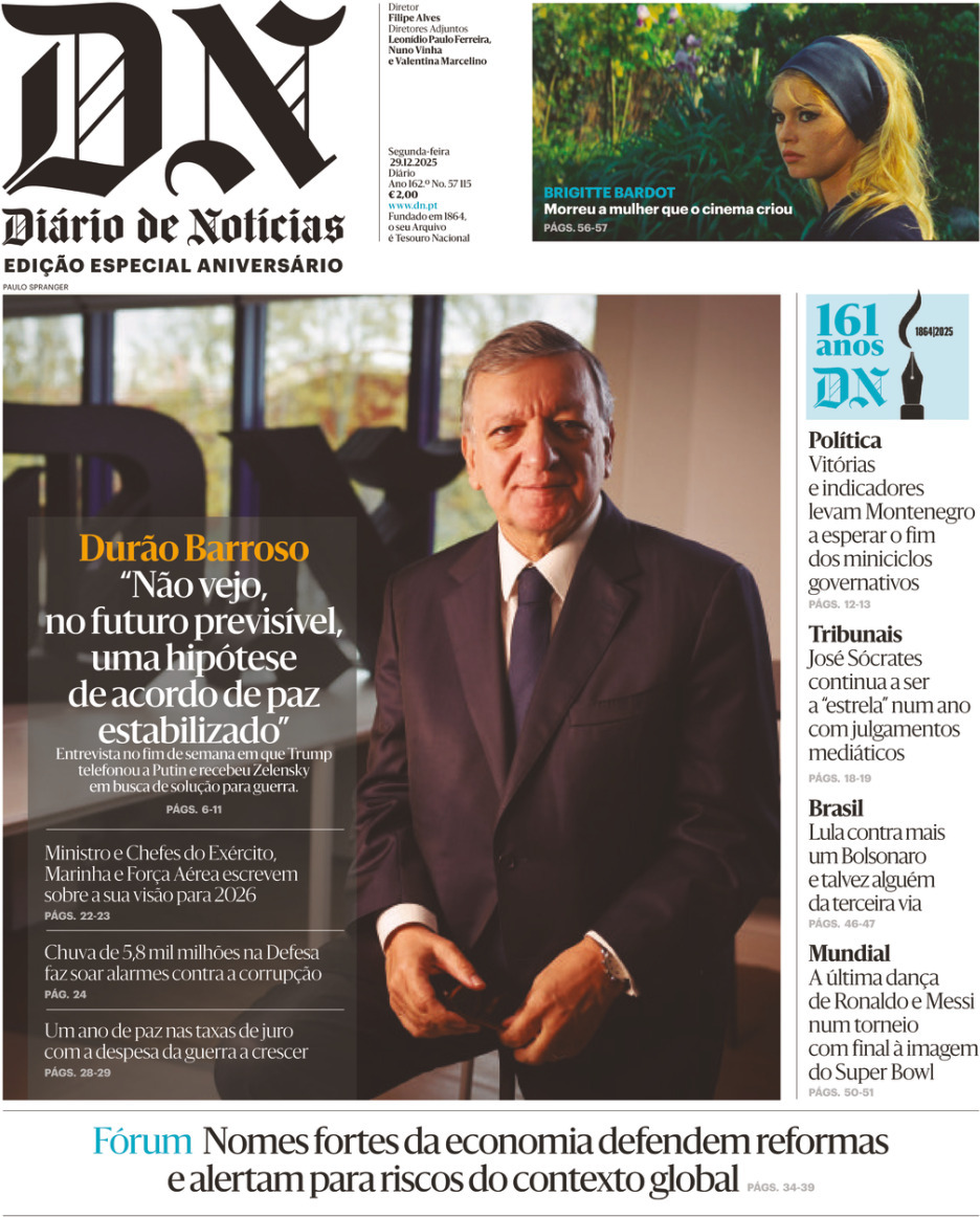 Di&aacute;rio de Not&iacute;cias: Capa da Edi&ccedil;&atilde;o de quinta-feira, 01 de janeiro 2026