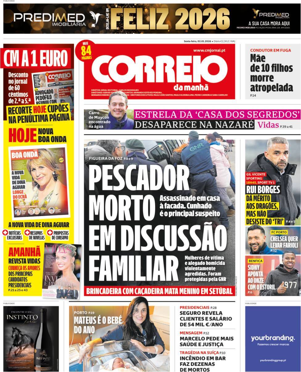Correio da Manh&atilde;: Capa da Edi&ccedil;&atilde;o de sexta-feira, 02 de janeiro 2026
