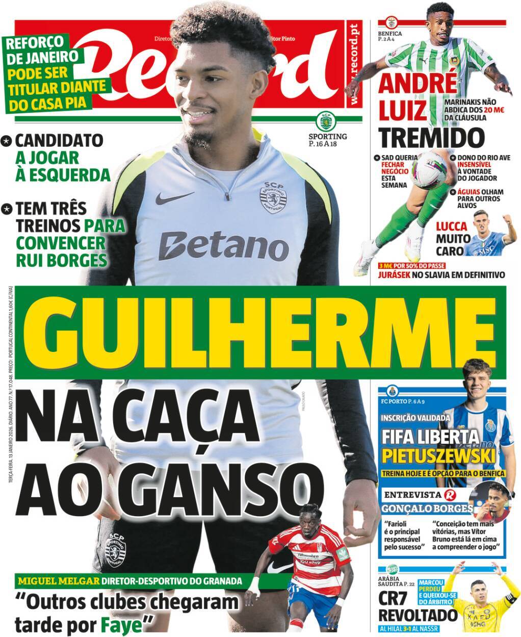 Record: Capa da Edi&ccedil;&atilde;o de ter&ccedil;a-feira, 13 de janeiro 2026
