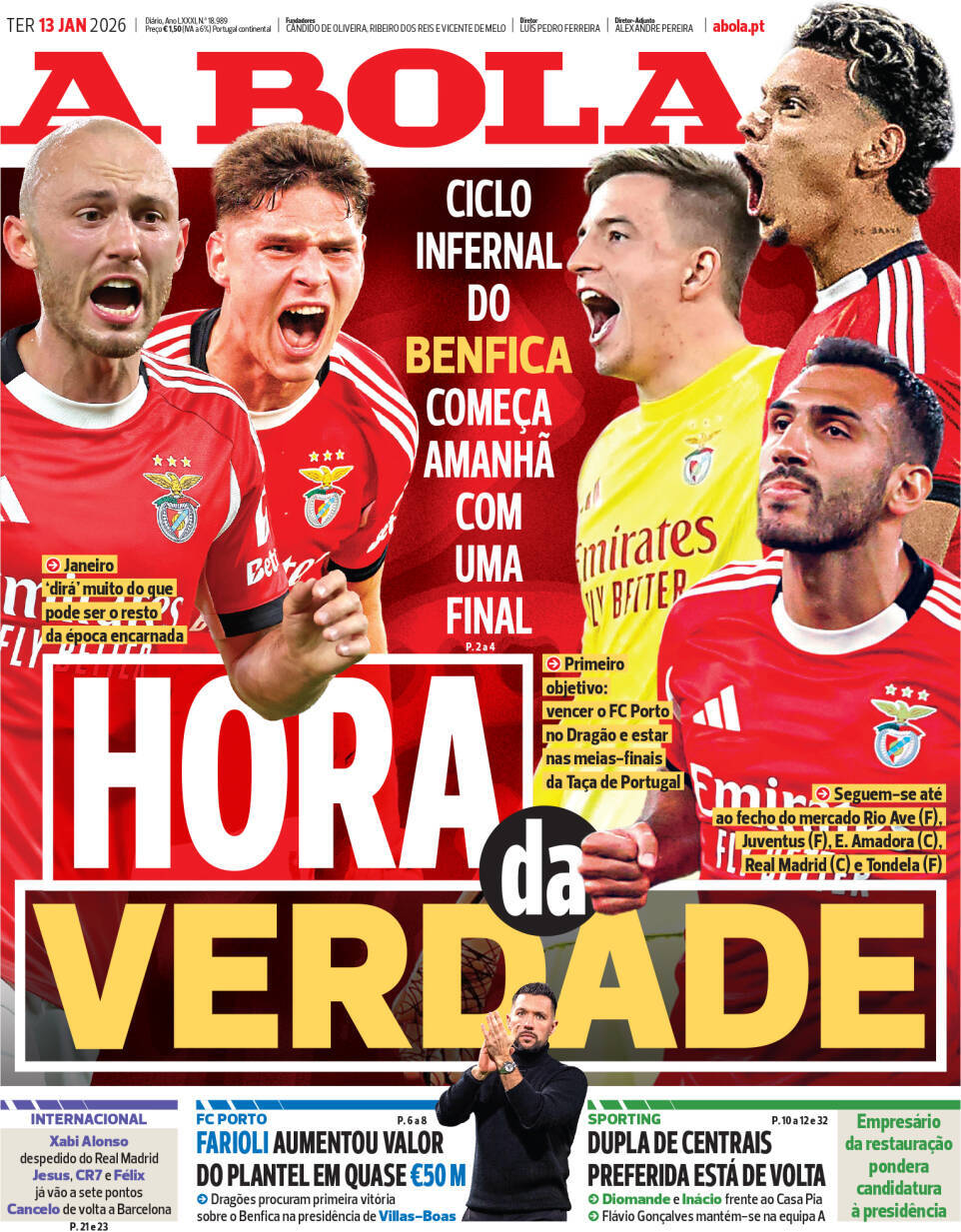 A Bola: Capa da Edi&ccedil;&atilde;o de ter&ccedil;a-feira, 13 de janeiro 2026