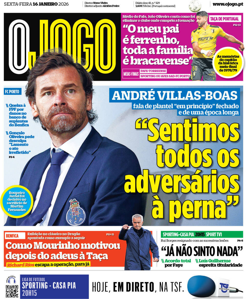 O Jogo: Capa da Edi&ccedil;&atilde;o de sexta-feira, 16 de janeiro 2026