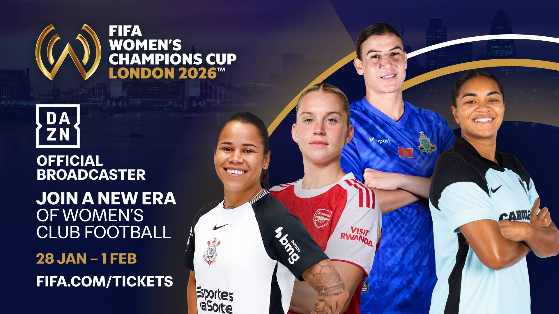 DAZN transmite gratuitamente a 1.&ordf; edi&ccedil;&atilde;o da FIFA Women&rsquo;s Champions Cup 2026