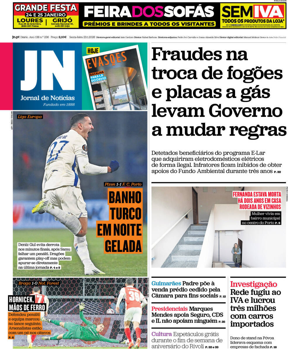 P&uacute;blico: Capa da Edi&ccedil;&atilde;o de sexta-feira, 23 de janeiro 2026