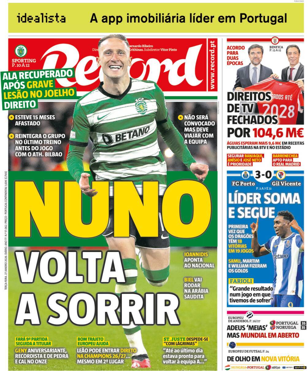 Record: Capa da Edi&ccedil;&atilde;o de ter&ccedil;a-feira, 27 de janeiro 2026