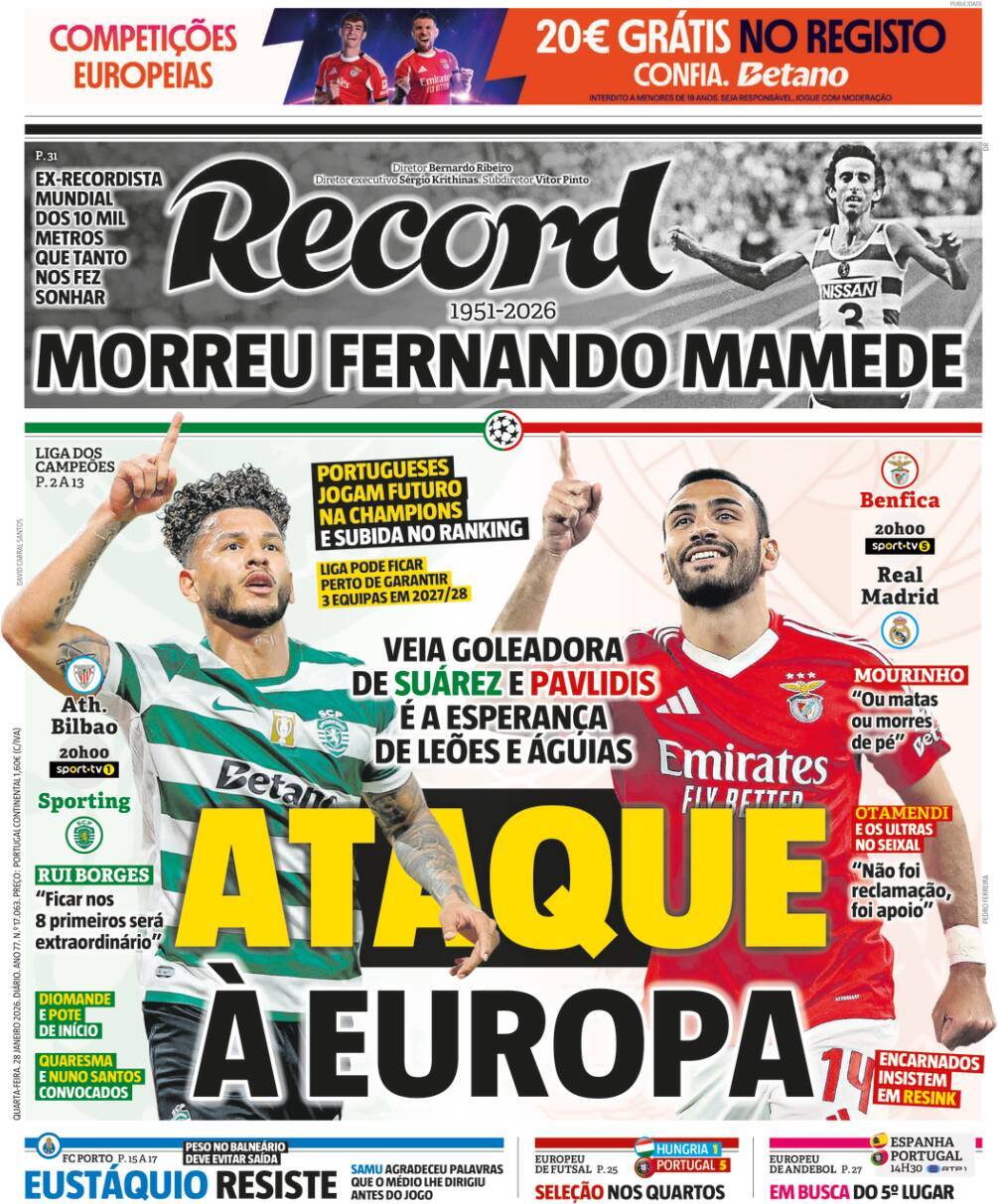 Record: Capa da Edi&ccedil;&atilde;o de quarta-feira, 28 de janeiro 2026