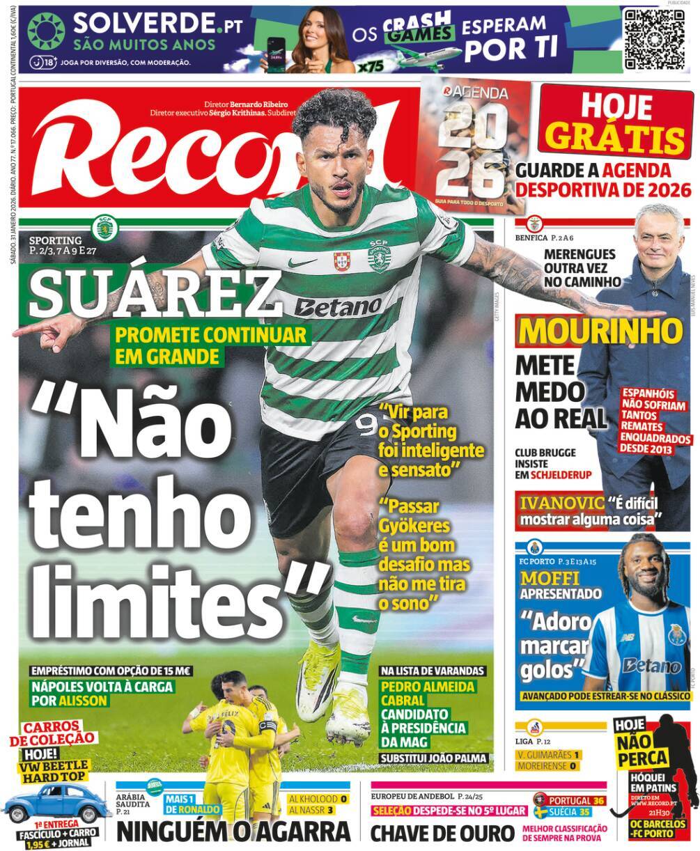 Record: Capa da Edi&ccedil;&atilde;o de s&aacute;bado, 31 de janeiro 2026