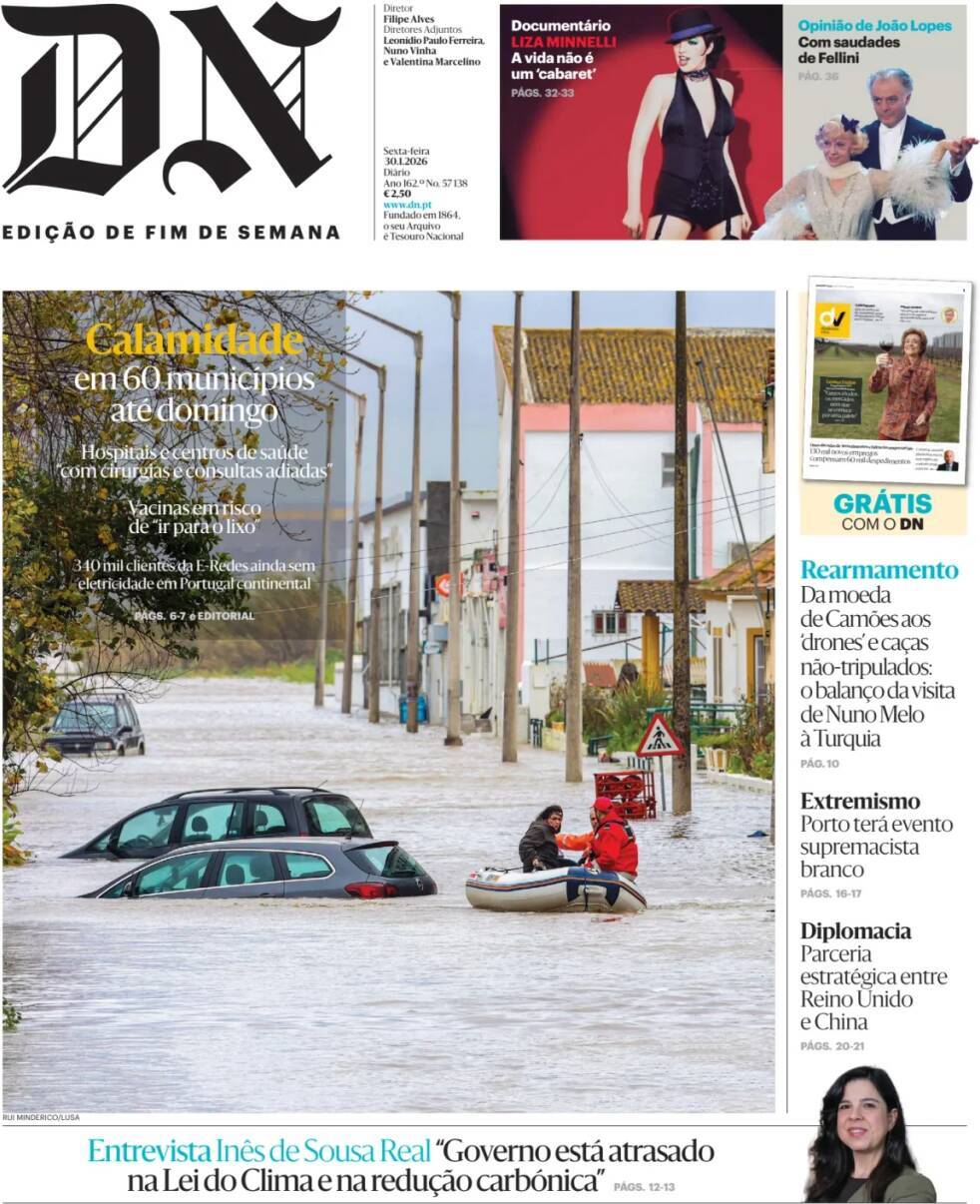 Di&aacute;rio de Not&iacute;cias: Capa da Edi&ccedil;&atilde;o de sexta-feira, 30 de janeiro 2026