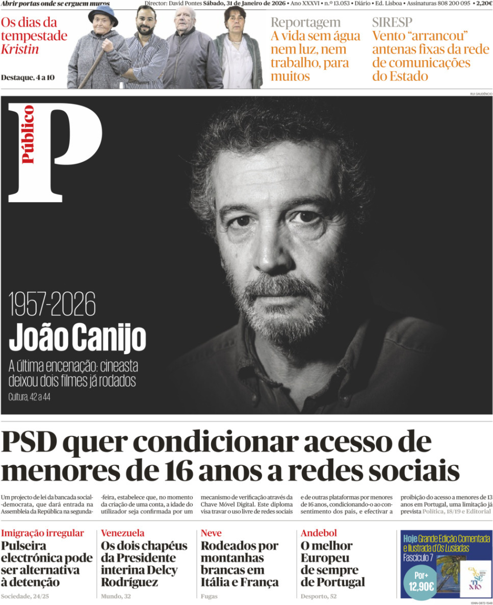 P&uacute;blico: Capa da Edi&ccedil;&atilde;o de s&aacute;bado, 31 de janeiro 2026