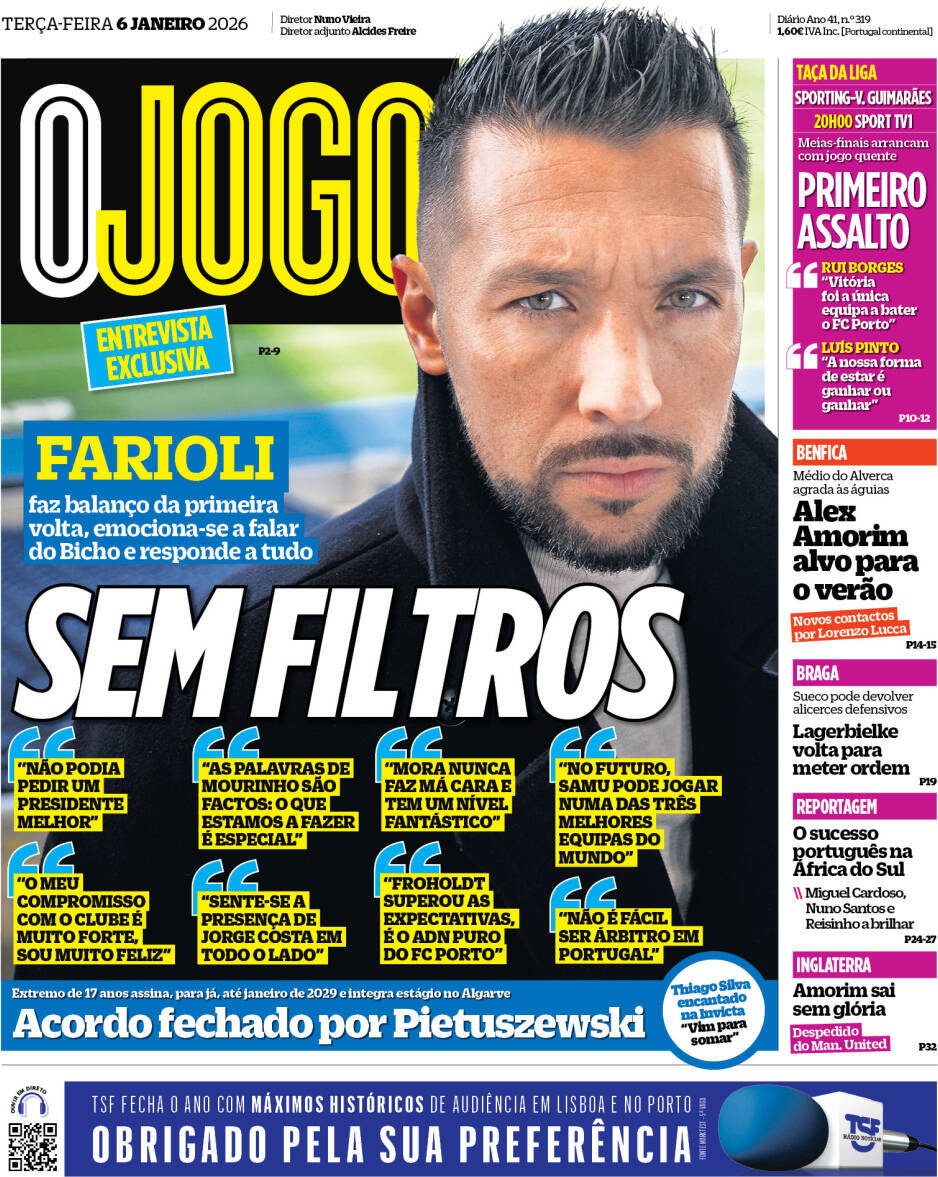 O Jogo: Capa da Edi&ccedil;&atilde;o de ter&ccedil;a-feira, 06 de janeiro 2026