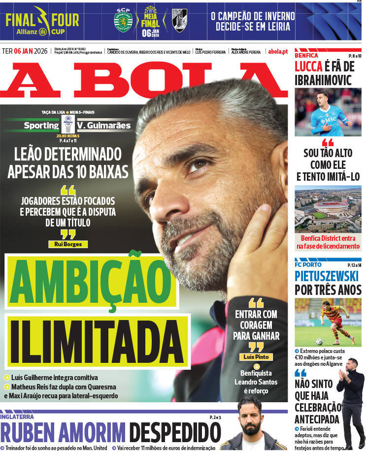 A Bola: Capa da Edi&ccedil;&atilde;o de ter&ccedil;a-feira, 06 de janeiro 2026