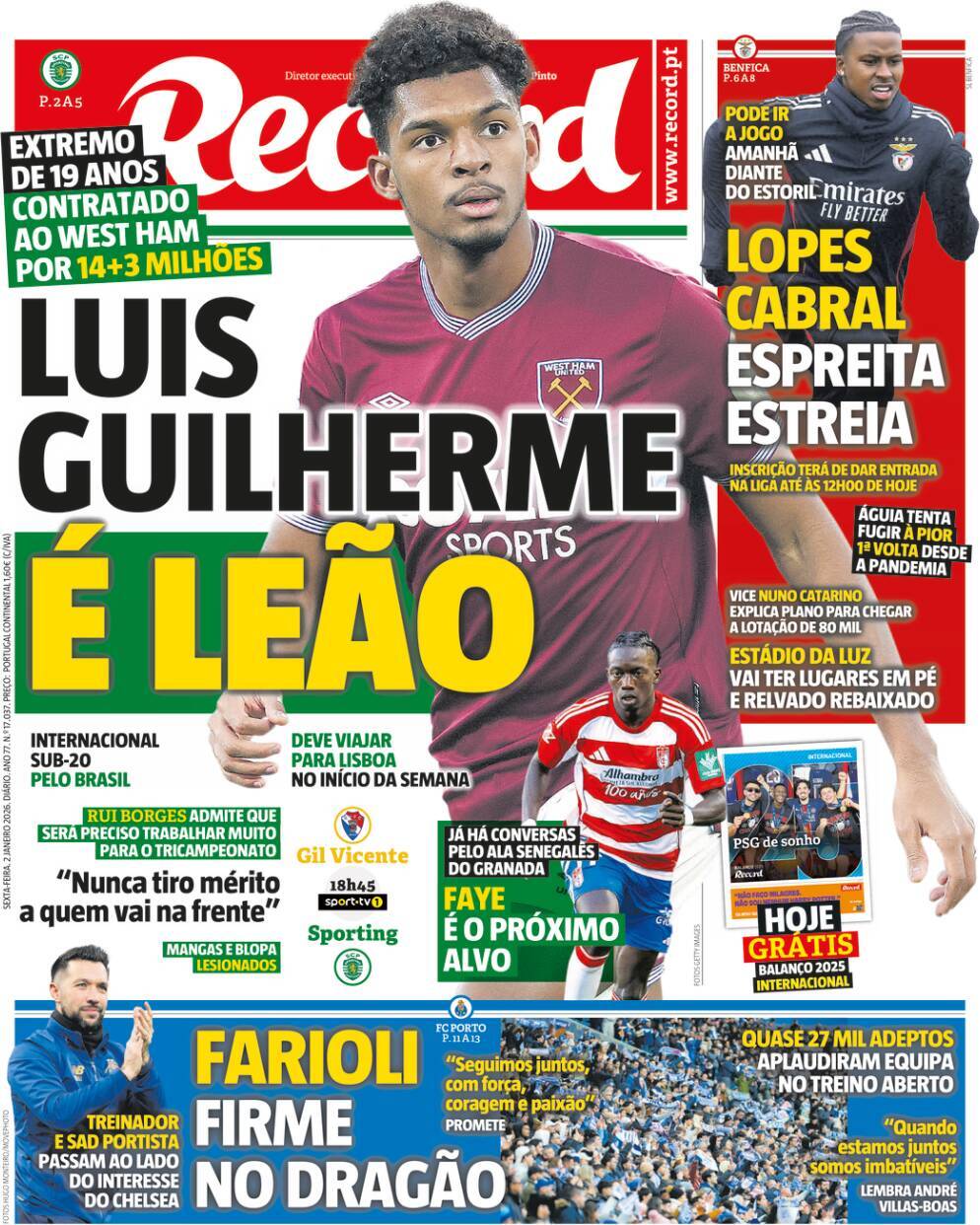 Record: Capa da Edi&ccedil;&atilde;o de sexta-feira, 02 de janeiro 2026