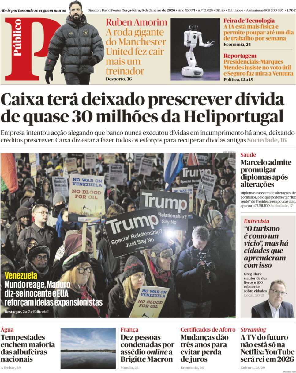 P&uacute;blico: Capa da Edi&ccedil;&atilde;o de ter&ccedil;a-feira, 06 de janeiro 2026