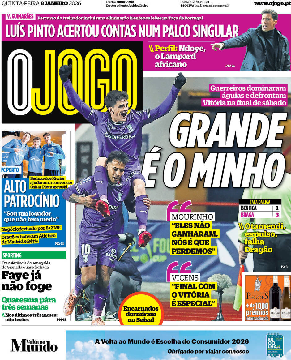 O Jogo: Capa da Edi&ccedil;&atilde;o de quinta-feira, 08 de janeiro 2026