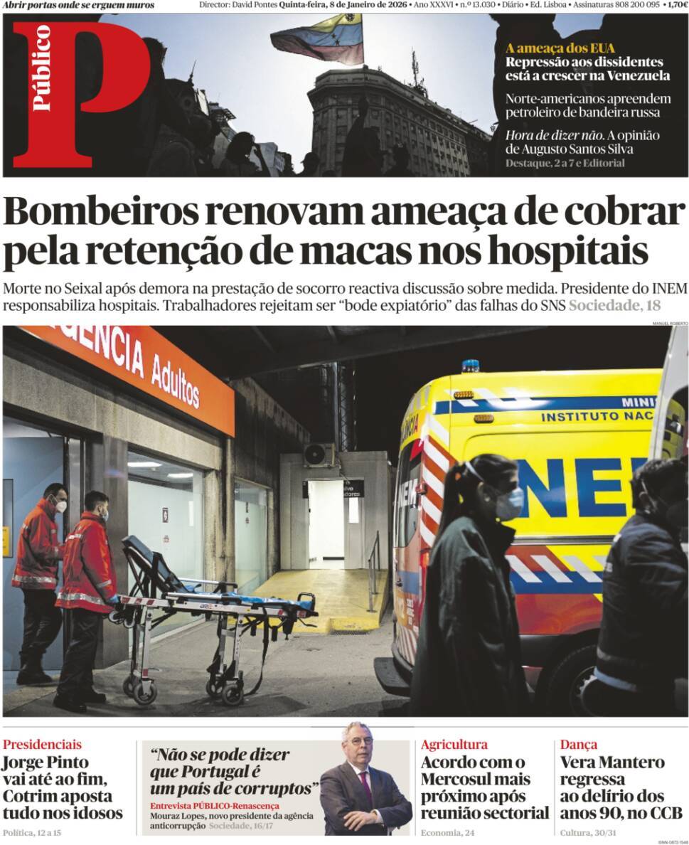P&uacute;blico: Capa da Edi&ccedil;&atilde;o de quinta-feira, 08 de janeiro 2026