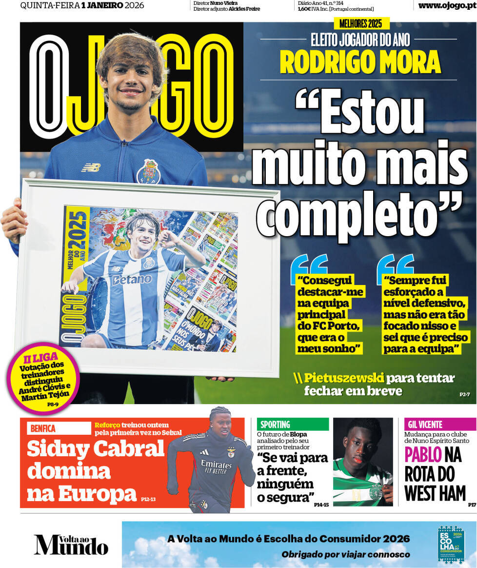 O Jogo: Capa da Edi&ccedil;&atilde;o de quinta-feira, 01 de janeiro 2026