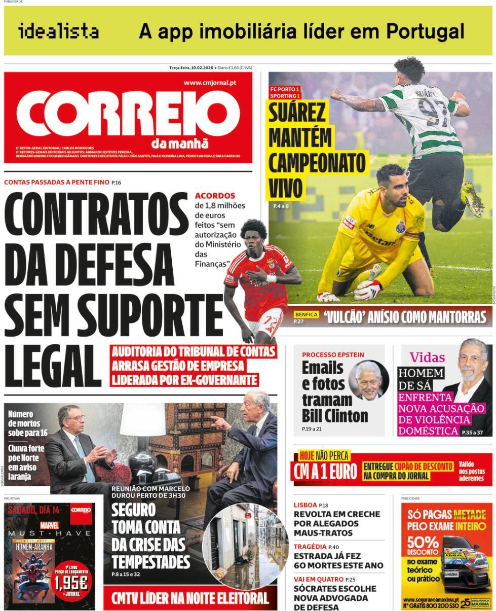 Jornal de Not&iacute;cias: Capa da Edi&ccedil;&atilde;o de ter&ccedil;a-feira, 10 de fevereiro 2026