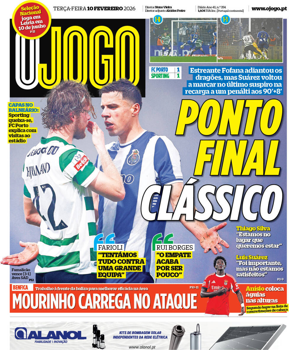 O Jogo: Capa da Edi&ccedil;&atilde;o de ter&ccedil;a-feira, 10 de fevereiro 2026