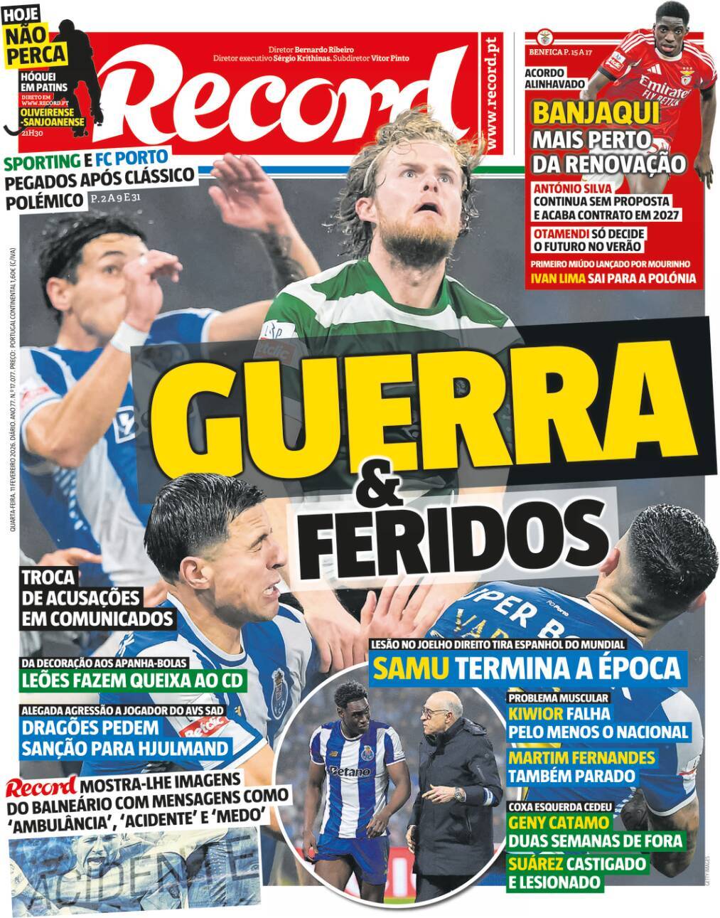 Record: Capa da Edi&ccedil;&atilde;o de quarta-feira, 11 de fevereiro 2026