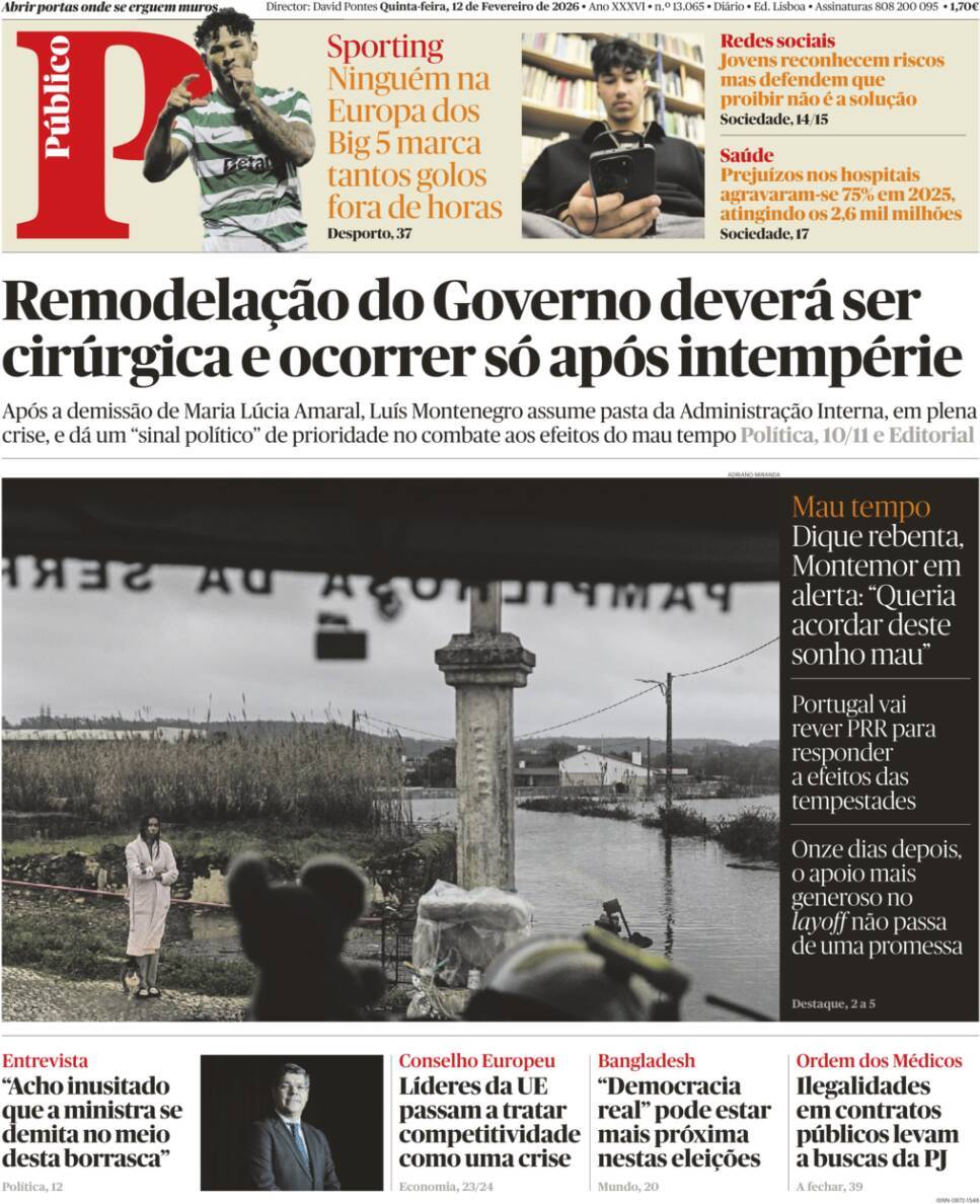 P&uacute;blico: Capa da Edi&ccedil;&atilde;o de quinta-feira, 12 de fevereiro 2026
