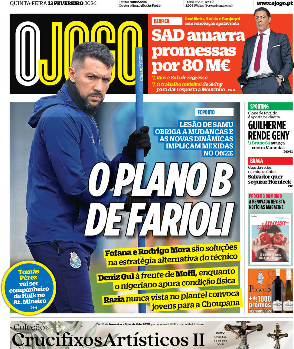 O Jogo: Capa da Edi&ccedil;&atilde;o de quinta-feira, 12 de fevereiro 2026