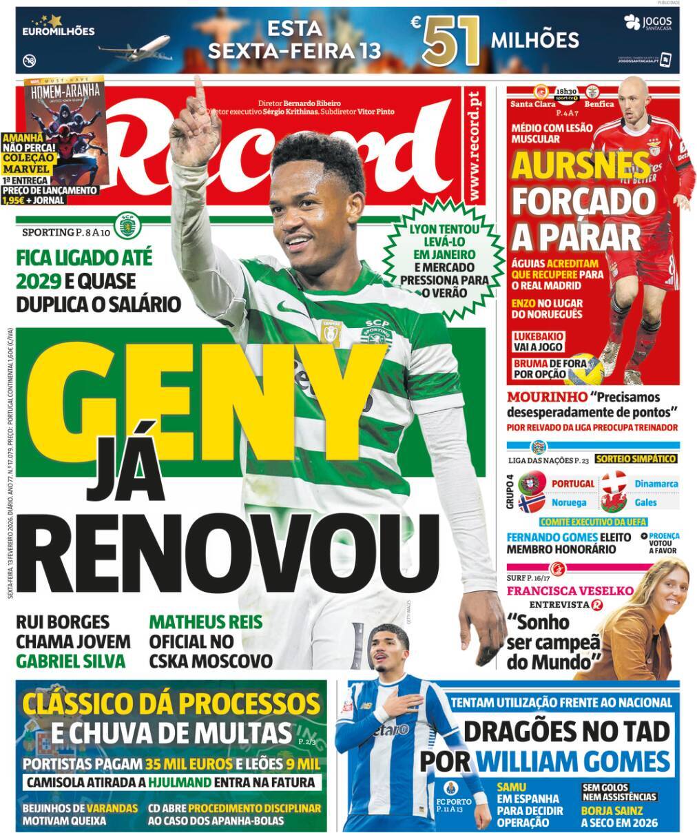 Record: Capa da Edi&ccedil;&atilde;o de sexta-feira, 13 de fevereiro 2026