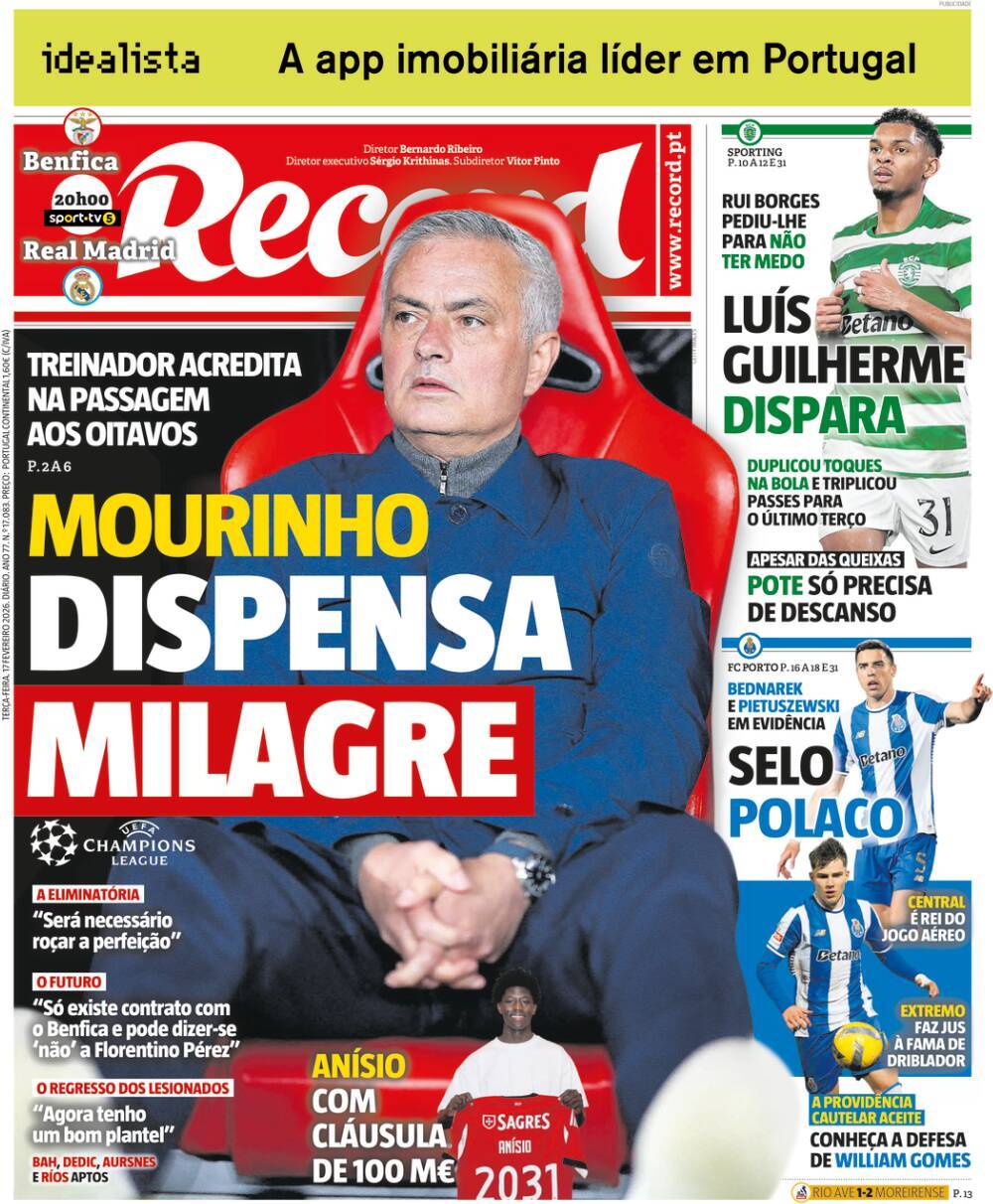 Record: Capa da Edi&ccedil;&atilde;o de ter&ccedil;a-feira, 17 de fevereiro 2026