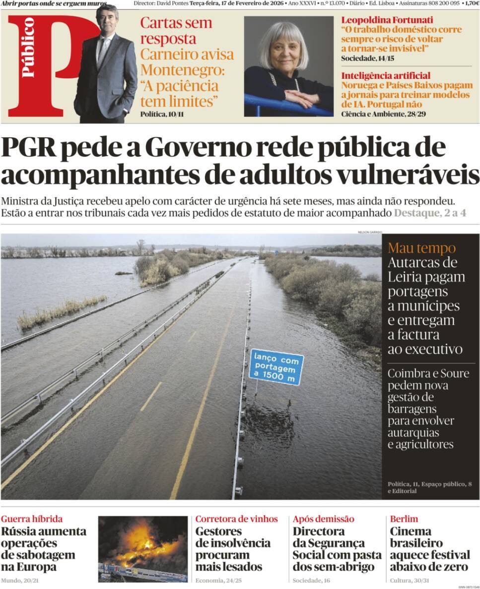 P&uacute;blico: Capa da Edi&ccedil;&atilde;o de ter&ccedil;a-feira, 17 de fevereiro 2026
