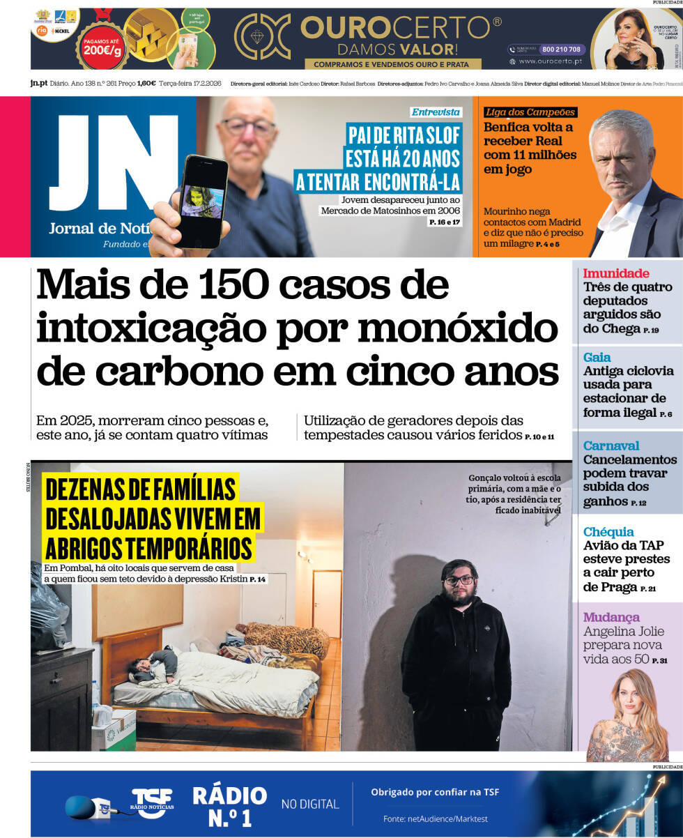 Jornal de Not&iacute;cias: Capa da Edi&ccedil;&atilde;o de ter&ccedil;a-feira, 17 de fevereiro 2026