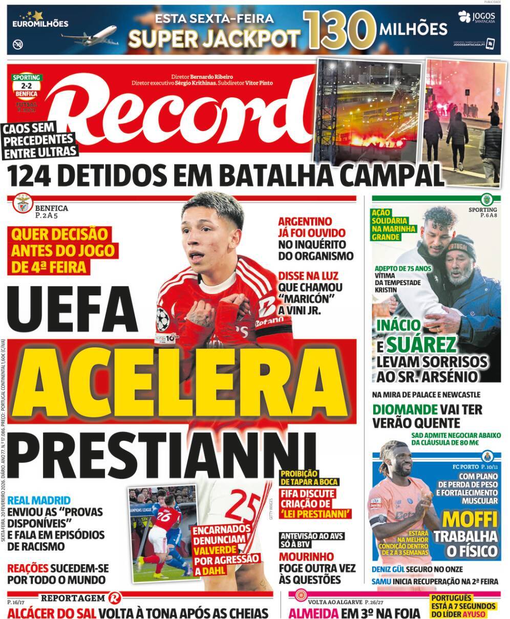 Record: Capa da Edi&ccedil;&atilde;o de sexta-feira, 20 de fevereiro 2026