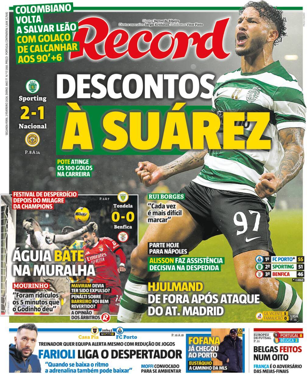 Record: Capa da Edi&ccedil;&atilde;o de segunda-feira, 02 de fevereiro 2026