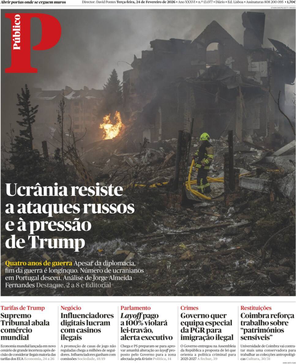 P&uacute;blico: Capa da Edi&ccedil;&atilde;o de ter&ccedil;a-feira, 24 de fevereiro 2026