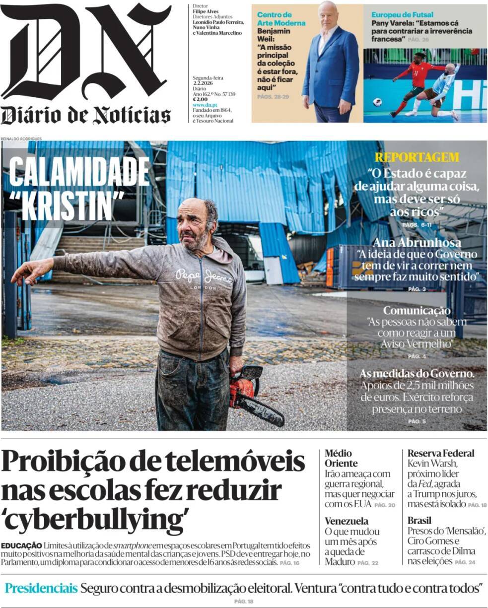 Di&aacute;rio de Not&iacute;cias: Capa da Edi&ccedil;&atilde;o de segunda-feira, 02 de fevereiro 2026