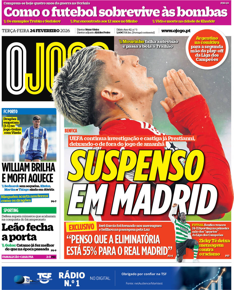 O Jogo: Capa da Edi&ccedil;&atilde;o de ter&ccedil;a-feira, 24 de fevereiro 2026