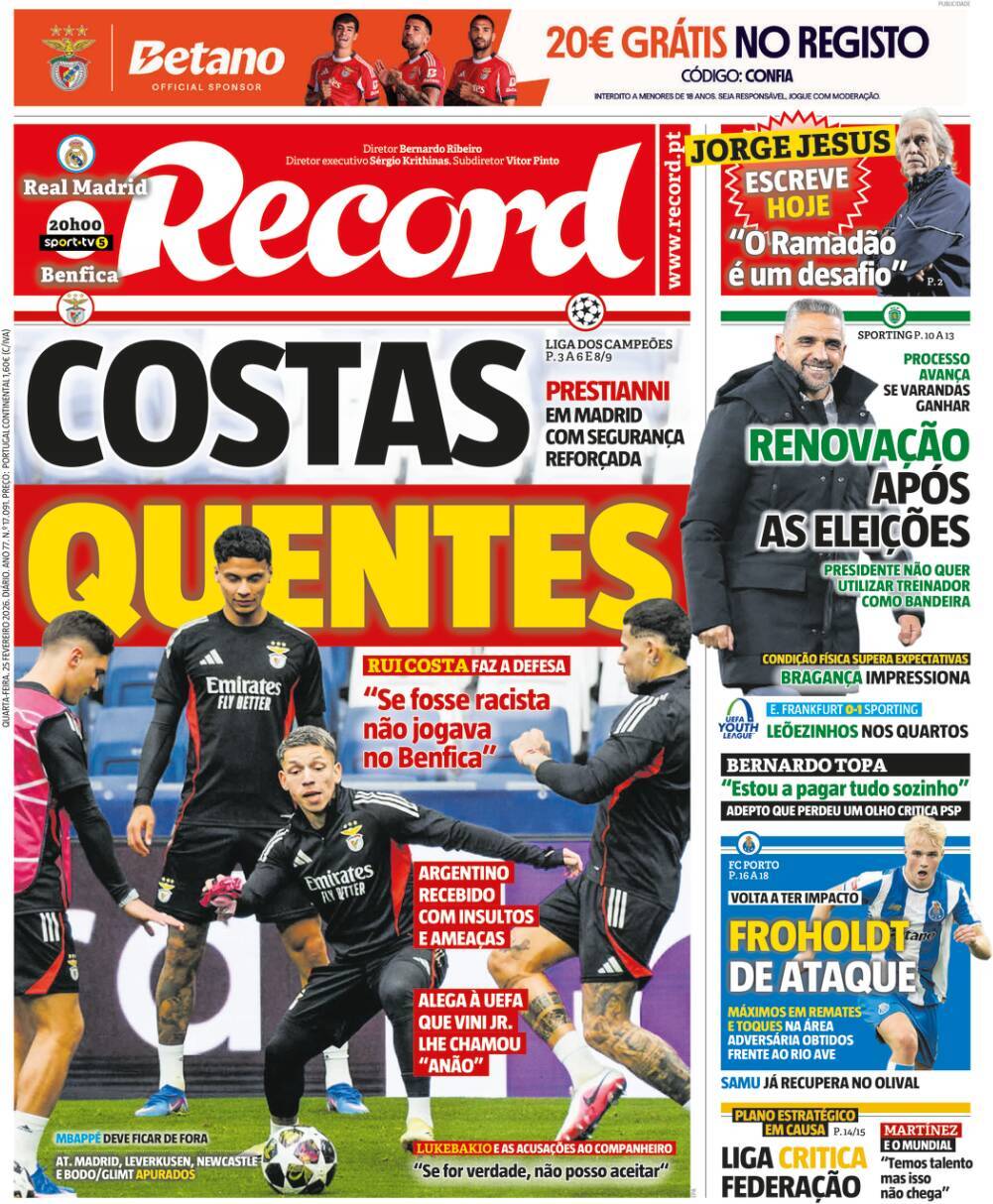 Record: Capa da Edi&ccedil;&atilde;o de quarta-feira, 25 de fevereiro 2026