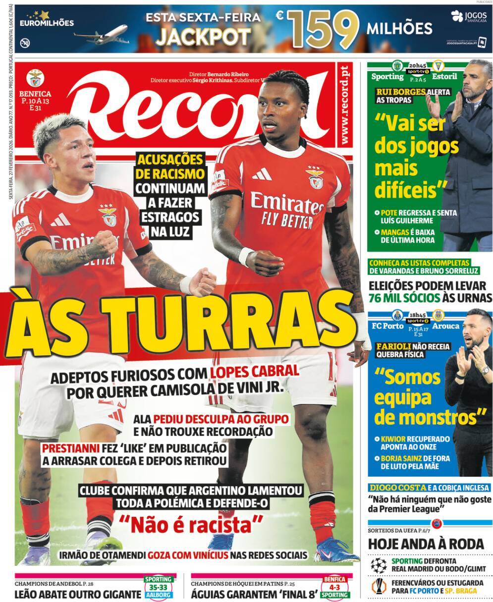 Record: Capa da Edi&ccedil;&atilde;o de sexta-feira, 27 de fevereiro 2026