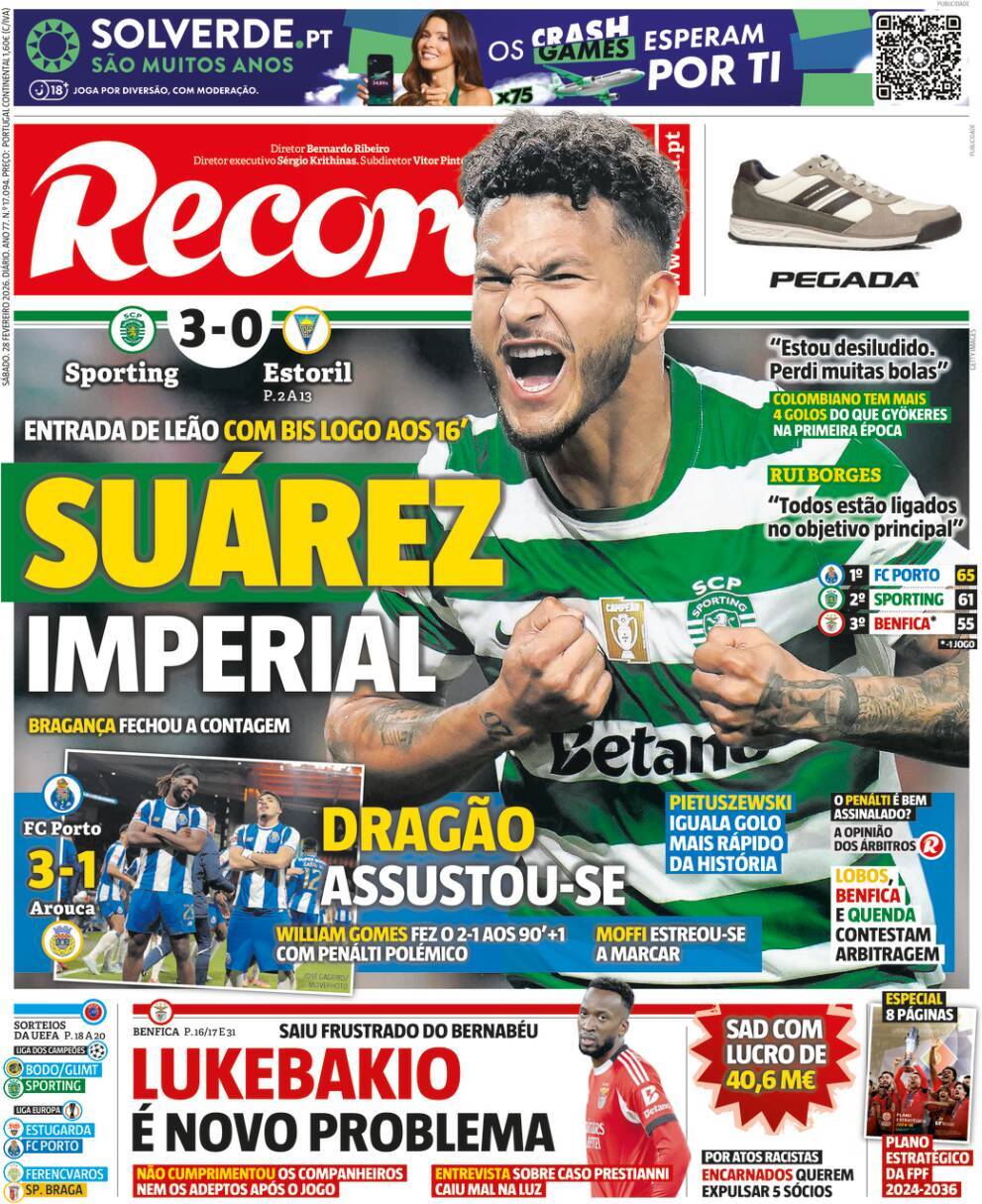 Record: Capa da Edi&ccedil;&atilde;o de s&aacute;bado, 28 de fevereiro 2026